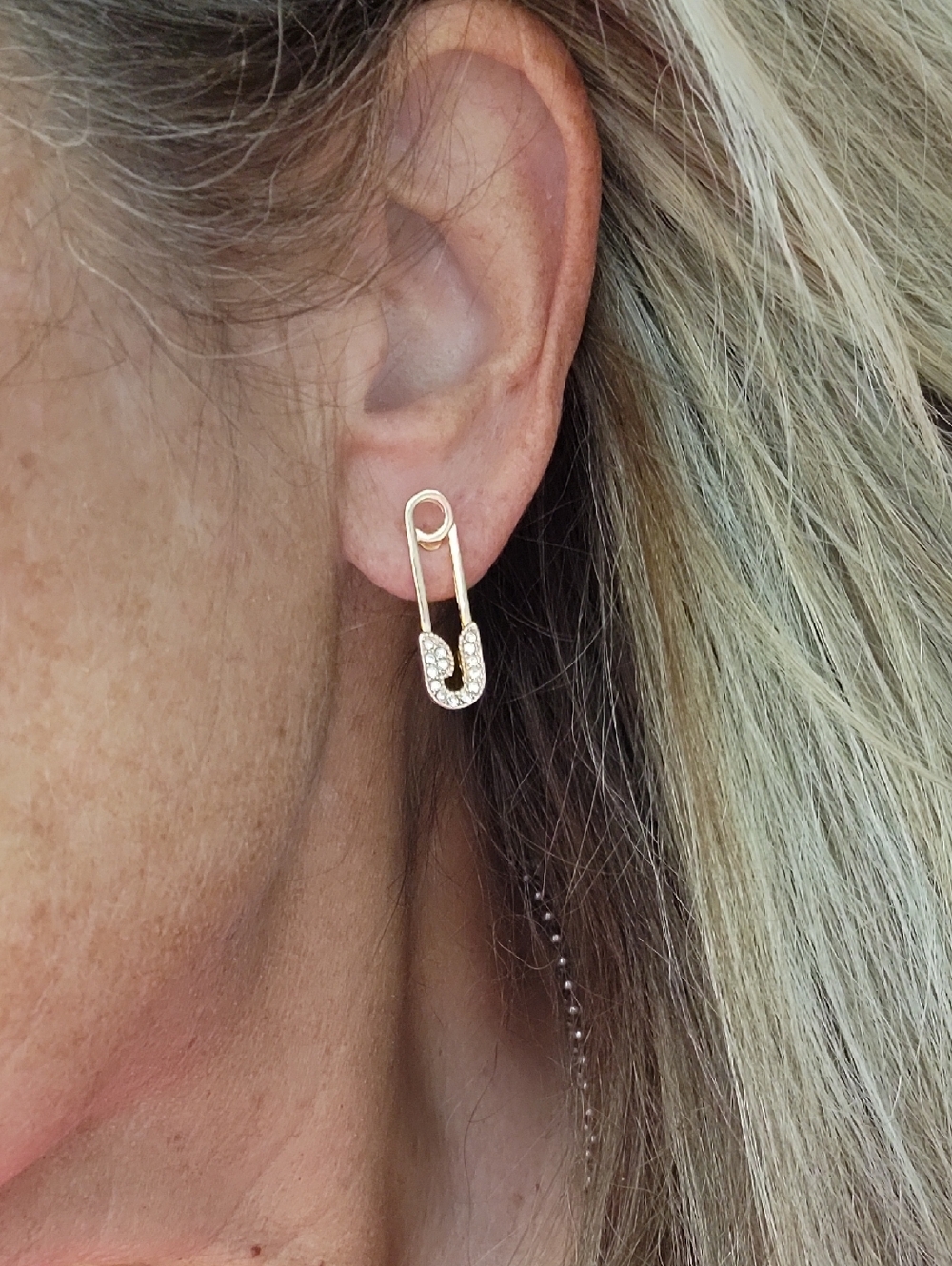 Gold Crystal Safety Pin Earrings - Women's Jewelry